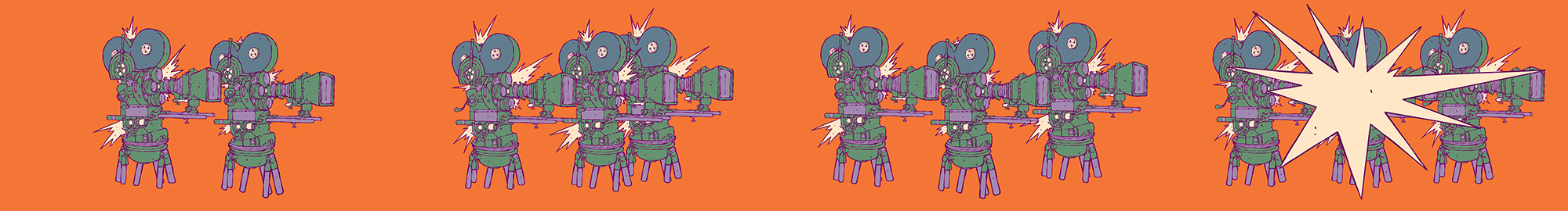 Animationsstrip mit Illustrationen von tanzen Kameras.